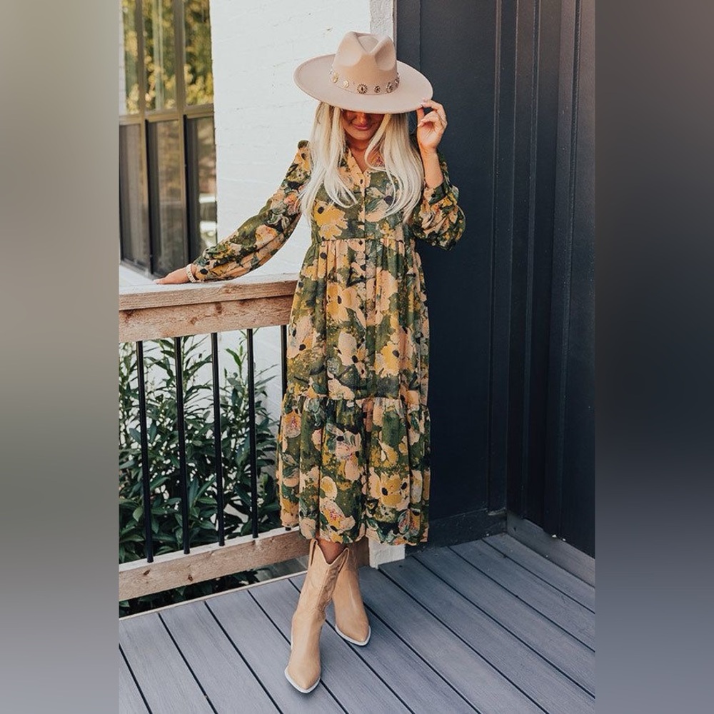 A New Day Green and Yellow Patterned Dress - Picture 4 of 6